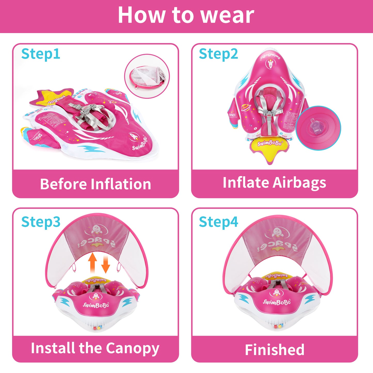 Swimbobo Inflatable Baby Float with Canopy & Tail (6-36 Months)