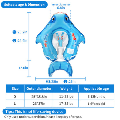 Swimbobo Shark Inflatable Baby Float with Canopy & Tail (3 Months - 6 Years)