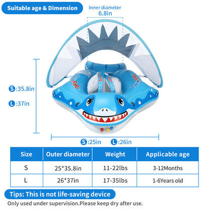 Swimbobo Shark Inflatable Baby Float with Canopy & Tail (3 Months - 6 Years)