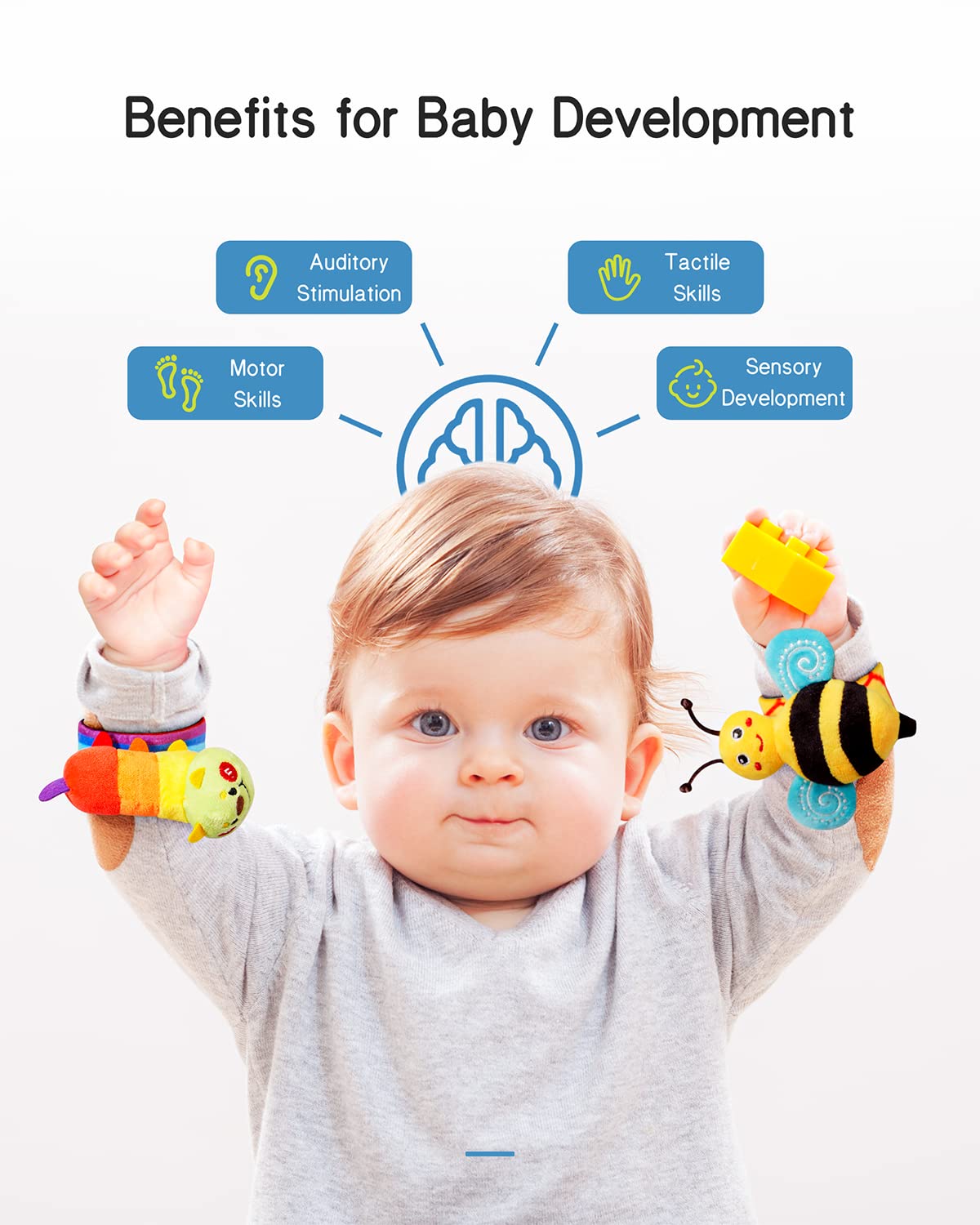 Discover our adorable Baby Socks with built-in Wrist Rattle Socks, designed to delight and engage your little one! These soft and comfortable socks double as Baby Sensory Toys, stimulating your baby’s senses with gentle sounds and textures. Perfect as Montessori Toys, they encourage exploration and learning through play. Whether you’re looking for the best baby toys or a unique 1st Birthday Gift, these Wrist Rattle Socks are a must-have. Ideal for gifting or everyday use, they combine fun, comfort, and deve